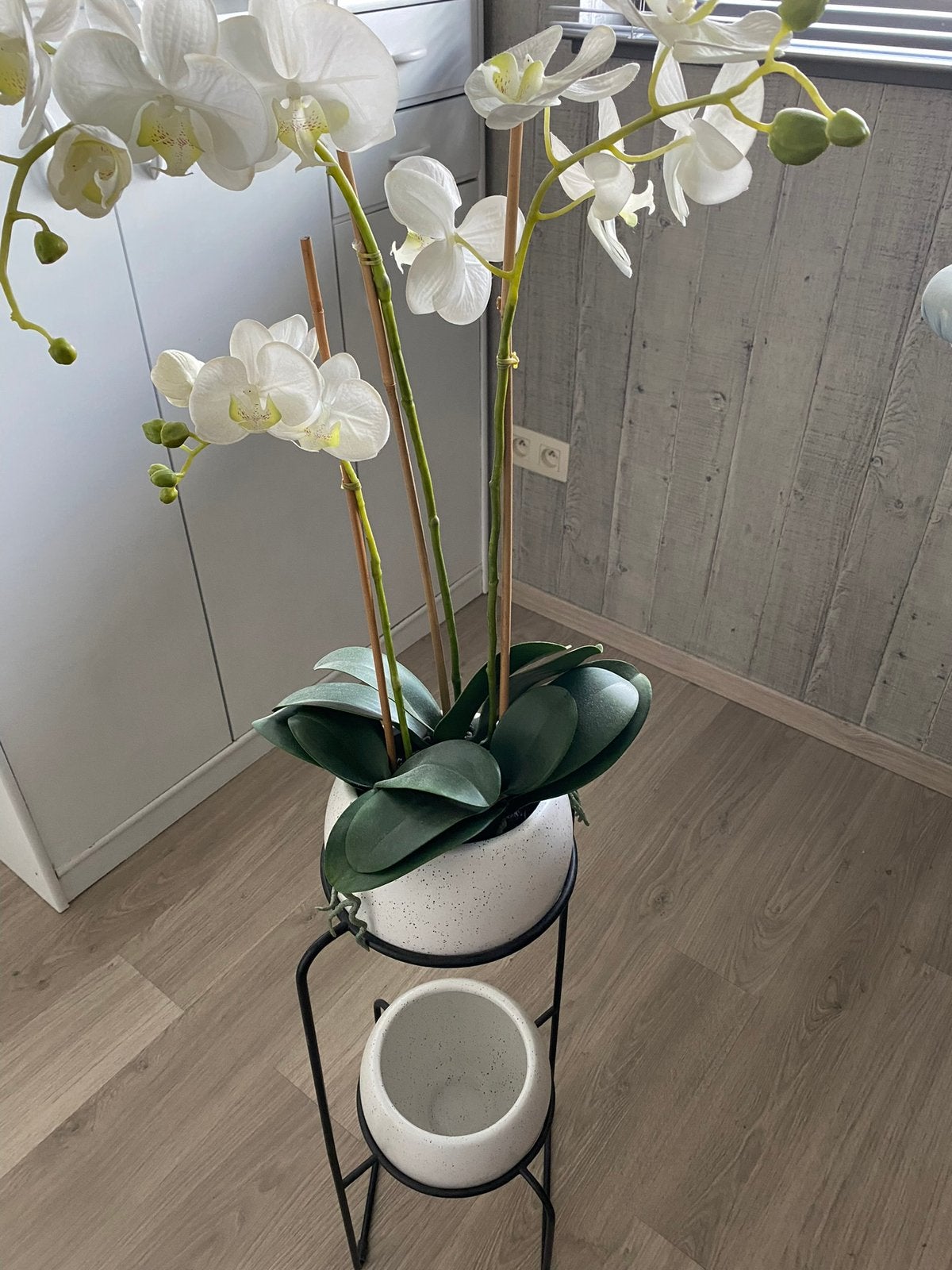 Staander met 2 potten (excl plant), Huis en Inrichting, Woonaccessoires | Zuilen en Pilaren, Ophalen, Zo goed als nieuw