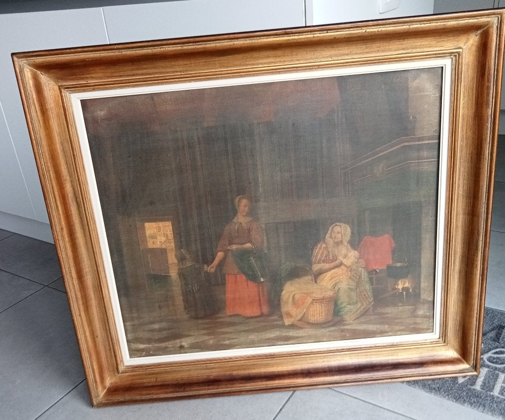 Zeer mooi antiek schilderij - Moeder met Kind, Antiek en Kunst, Kunst | Schilderijen | Klassiek, Doek, Bijzondere lijst, Stilleven