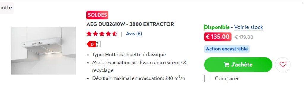 Hotte casquette AEG blanche neuve, Electroménager, Hottes, Neuf, Moteur, Enlèvement, 200 à 400 m³/h