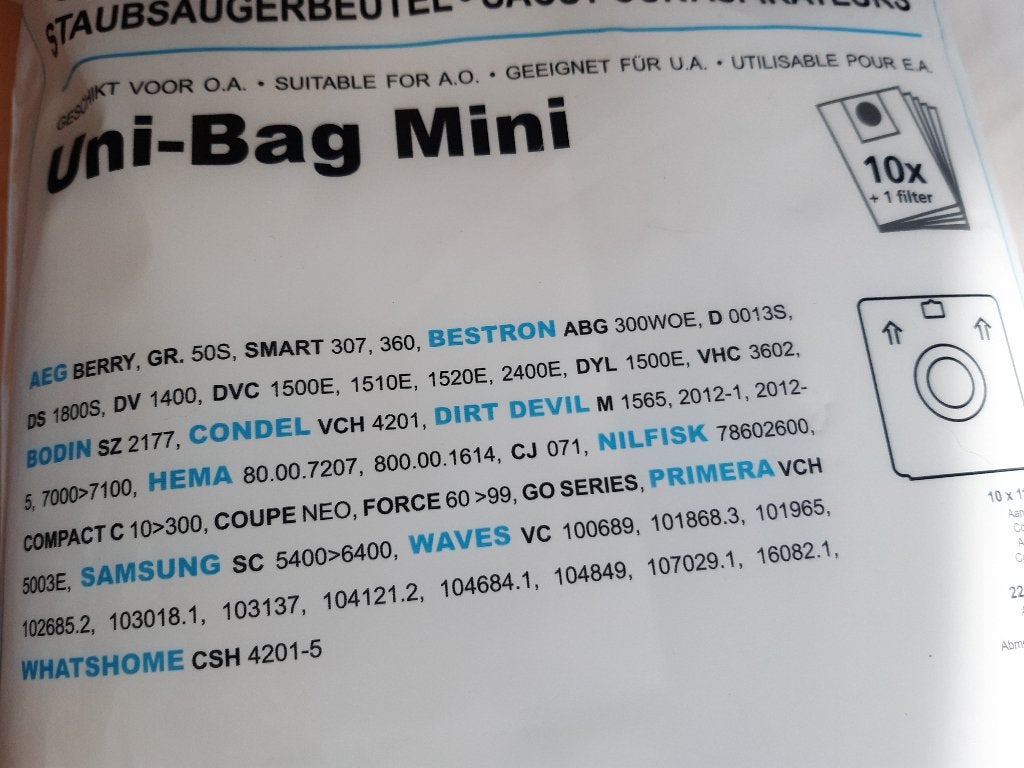 stofzuigzakken uni-bag Mini, Huis en Inrichting, Schoonmaakartikelen, Ophalen of Verzenden, Overige typen