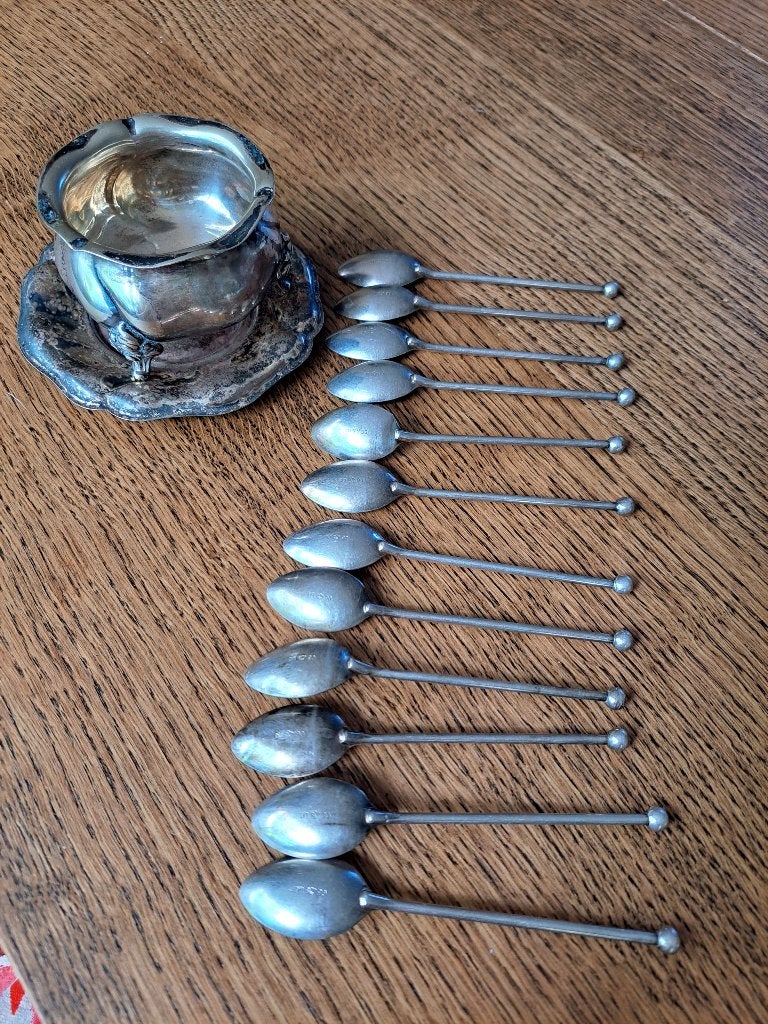 12 verzilverde theelepel  graad 90, Antiek en Kunst, Ophalen of Verzenden, Zilver