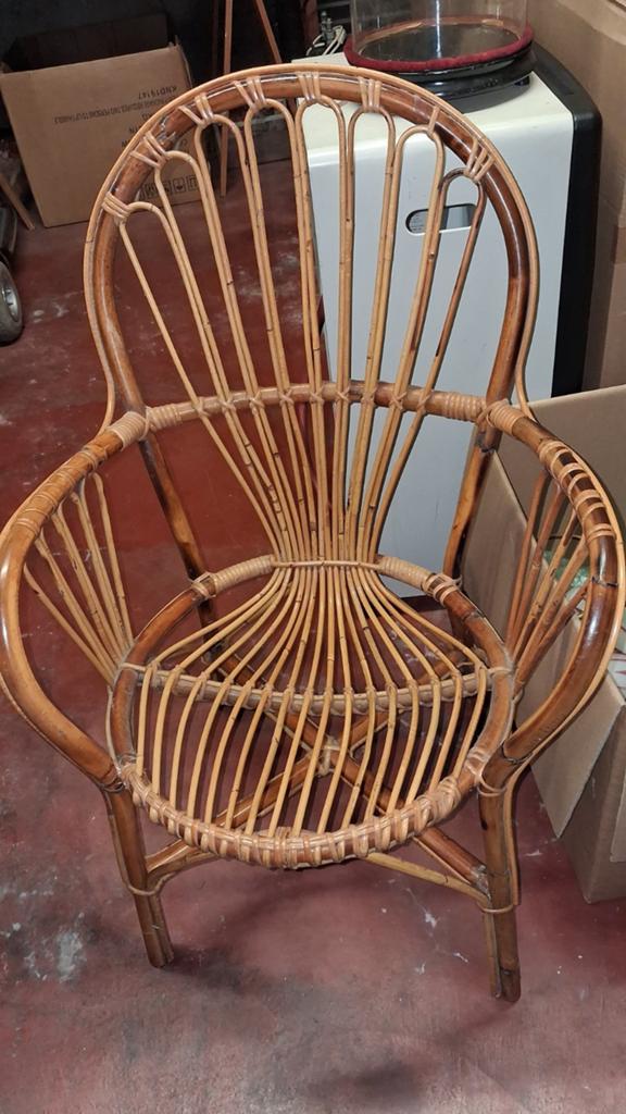 Vintage rotan zetel. Rieten stoel., Tuin en Terras, Ophalen, Rotan