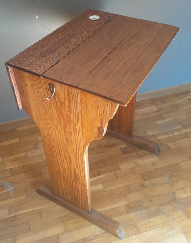 Banc d’école en bois pitchpin - VINTAGE, Enlèvement