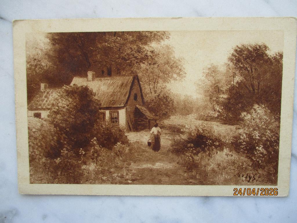 boerenhuisje vrouw met melkemmer chocolade Martougin, Verzenden, 1920 tot 1940, Ongelopen, Overige thema's