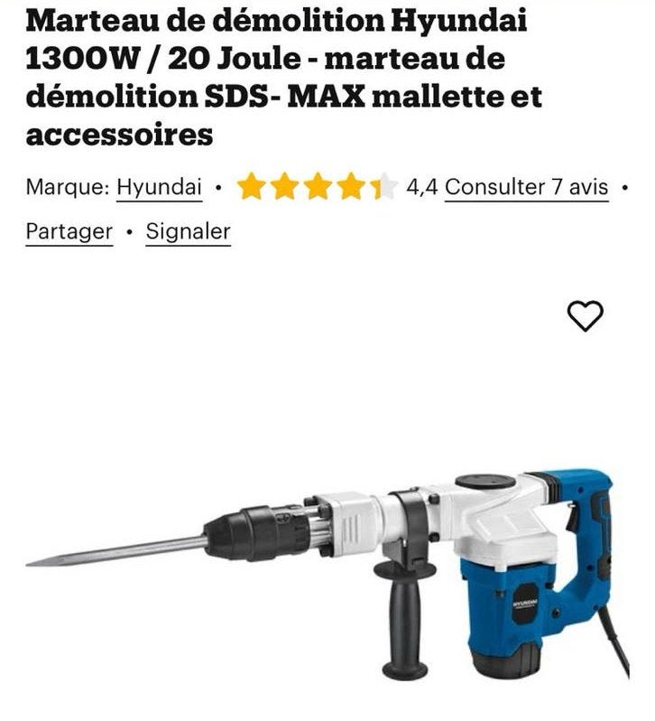 Marteau de démolition Hyundai 1300W, Bricolage & Construction, Enlèvement, Neuf, 600 watts ou plus, Marteau perforateur et/ou Marteau piqueur