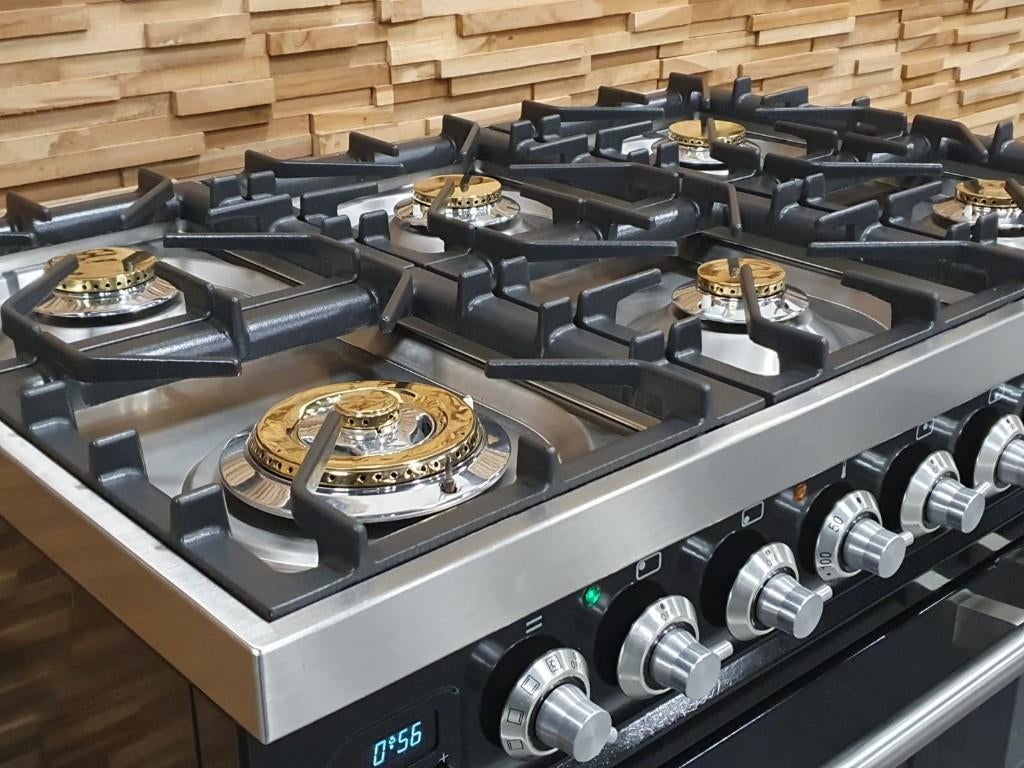 🔥Luxe Boretti Fornuis 90cm hoogglans zwart + rvs 2 ovens, Ophalen, 60 cm of meer, Zo goed als nieuw, Energieklasse A of zuiniger