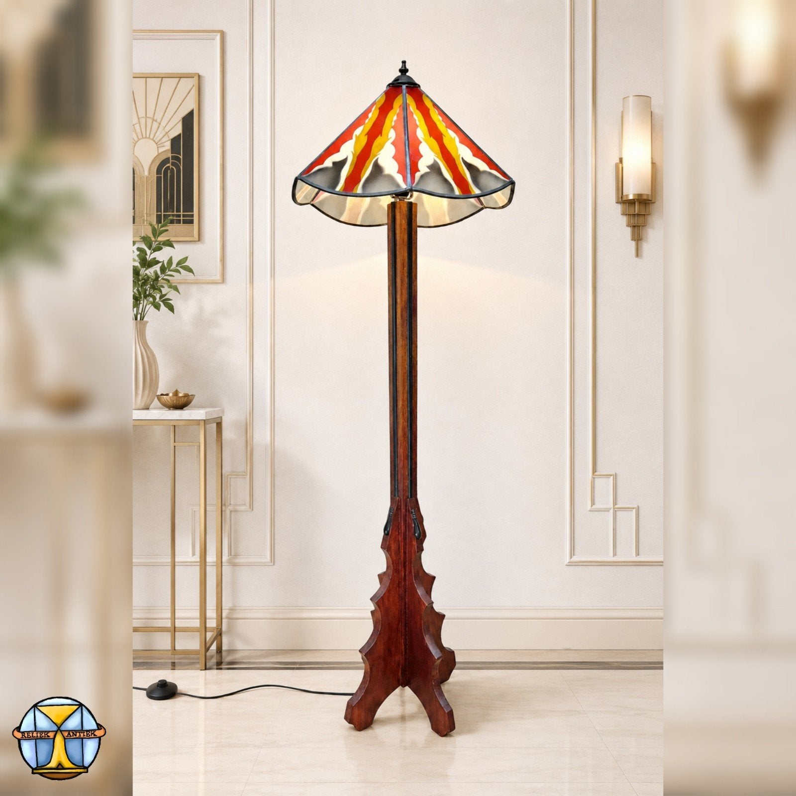 Amsterdamse School /Art Deco vloerlamp gebrandschilderd glas, Antiek en Kunst, Ophalen of Verzenden