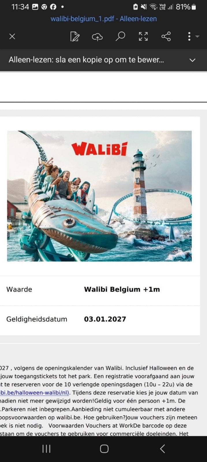 Billet d'entrée à Walibi Belgium