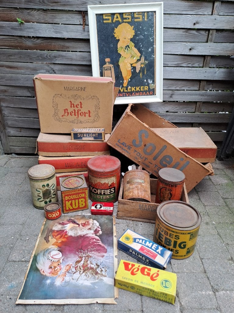 Lot antiek reclame, verpakkingen, blikken dozen, zeep, Enlèvement ou Envoi