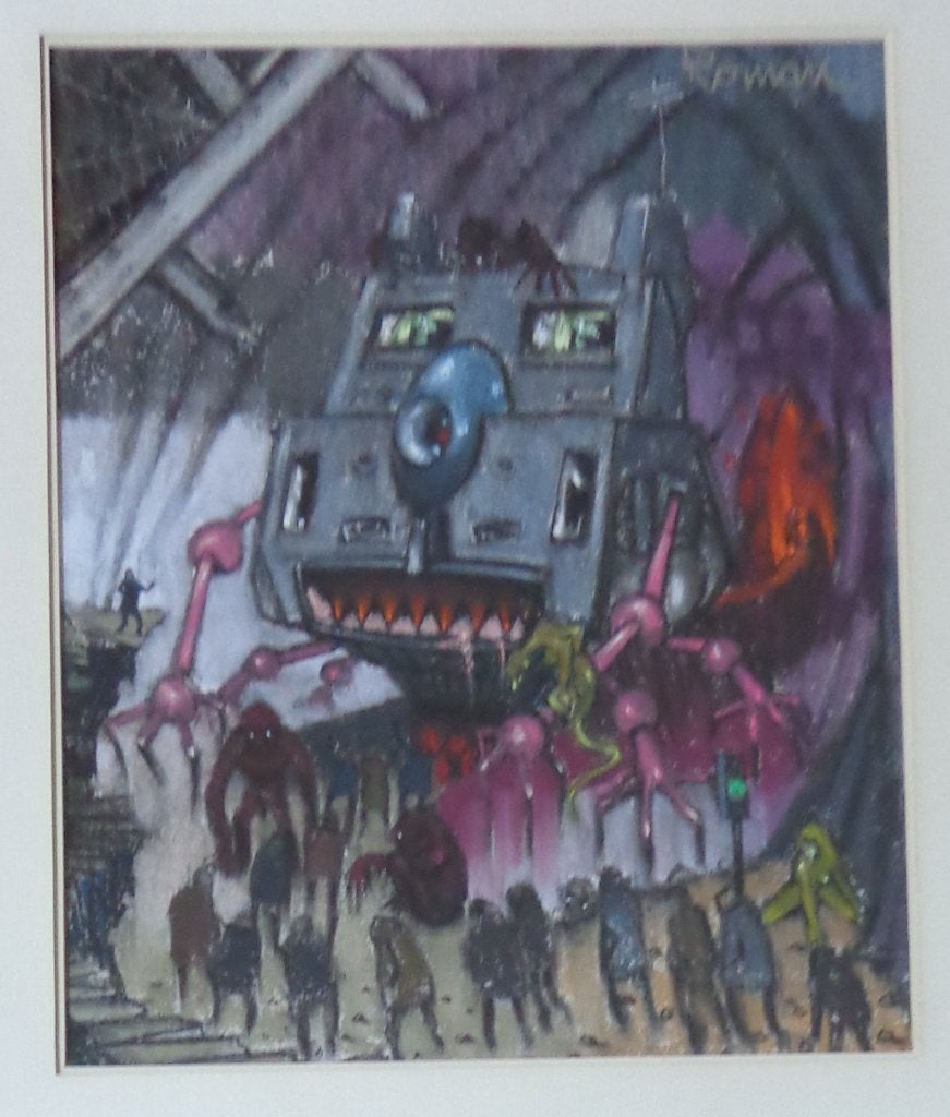 THOMAS ROMAN / RUIMTESCHIP / ORIGINEEL WERK / 72x62cm KADER, Antiek en Kunst, Ophalen, Pastel, Overig onderwerp, Papier/karton