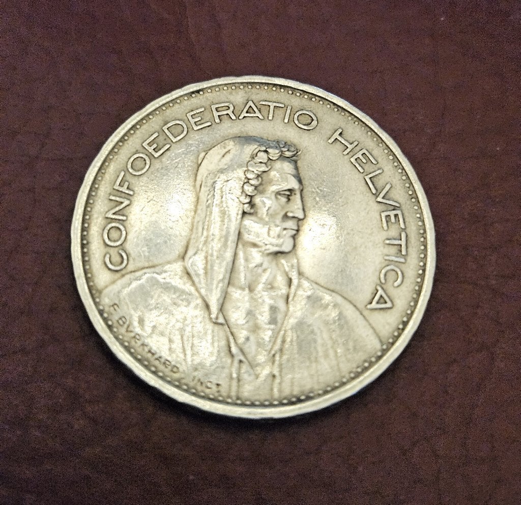 Zilver. Munt 5 Fr. Zwitserland 1933., Timbres & Monnaies, Monnaies | Europe | Monnaies non-euro, Enlèvement, Monnaie en vrac, Argent