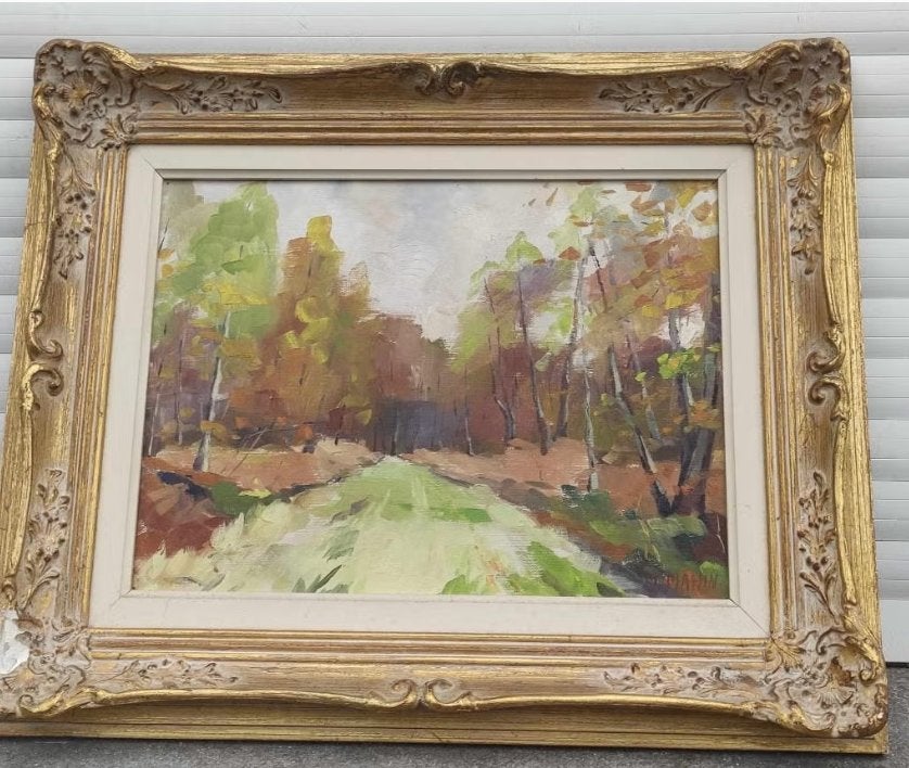 huile sur toile allee automnale signe monique massin, Enlèvement ou Envoi, Toile