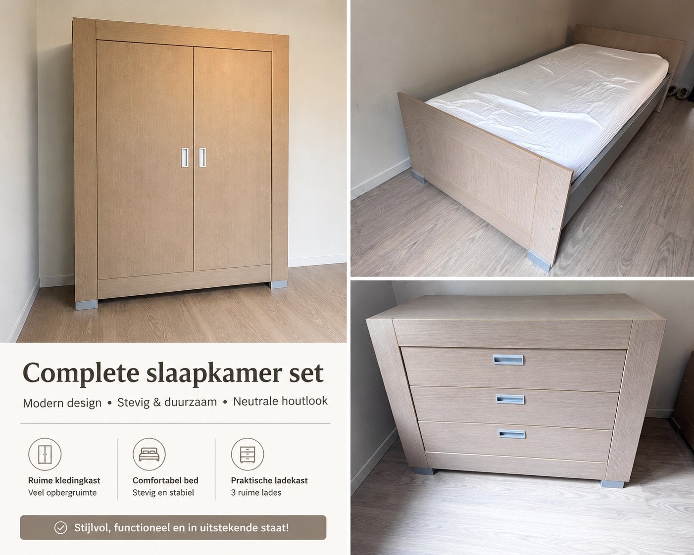 Complete Slaakamer bed met kledingkast en ladekast en extras, Huis en Inrichting, Slaapkamer | Complete slaapkamers, Ophalen, Gebruikt