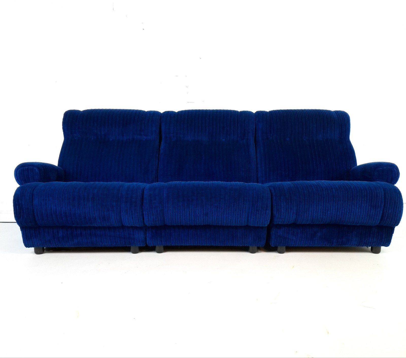 Vintage elementen bank 3 delen koningsblauwe corduroy stof, Ophalen