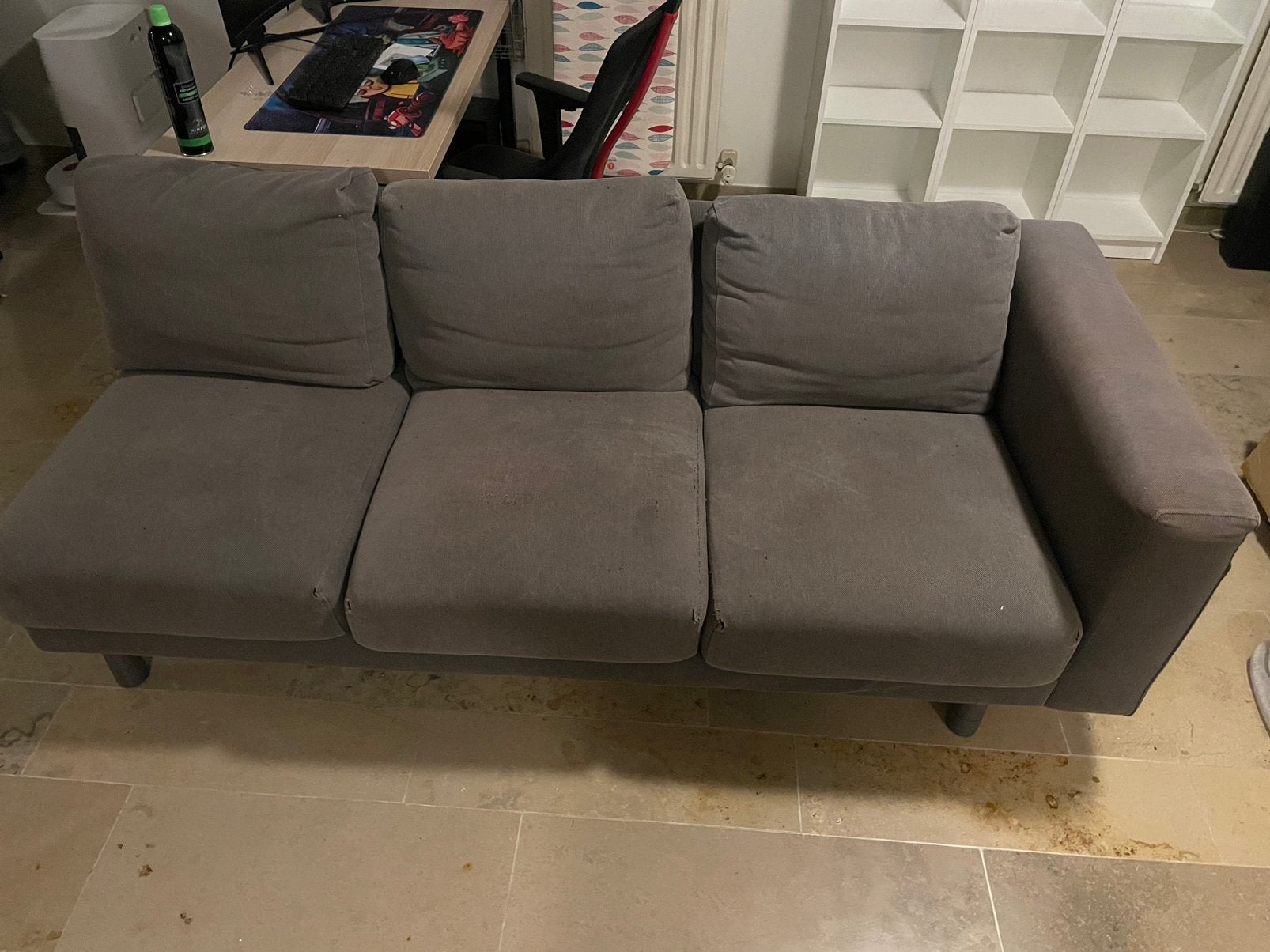 GRATIS! Grijze zetel, Huis en Inrichting, Ophalen, Gebruikt, Driepersoons, Rechte bank