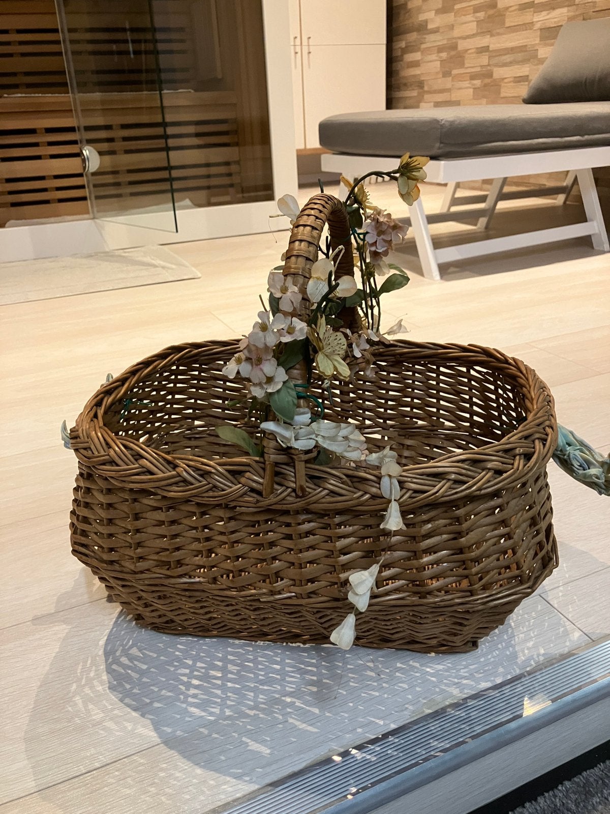 Mooie rieten retro mand voor boodschappen of decoratie, Huis en Inrichting, Ophalen of Verzenden, Zo goed als nieuw, Riet, Mand