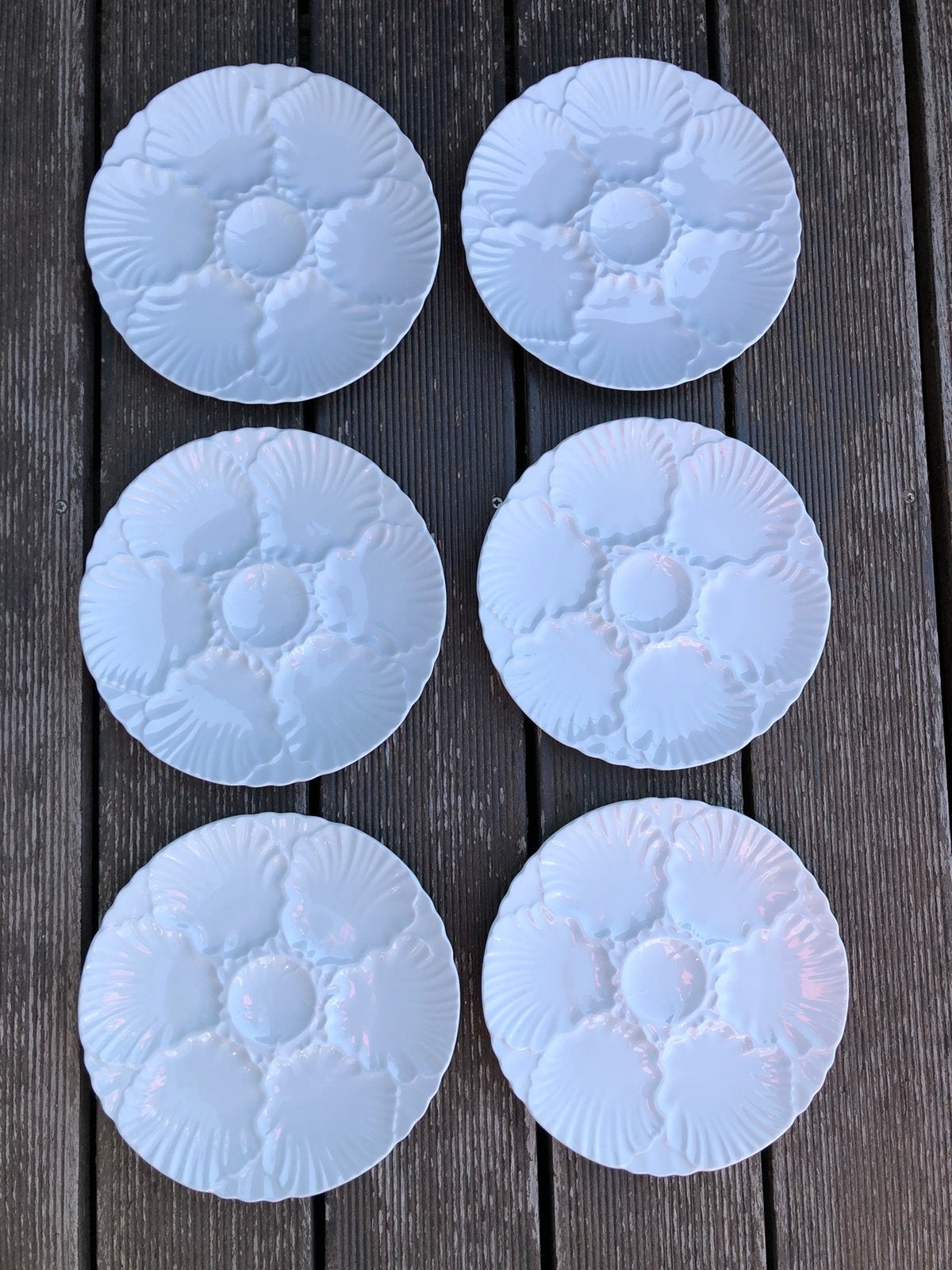 6 assiettes à huîtres, Maison & Meubles, Enlèvement, Porcelaine