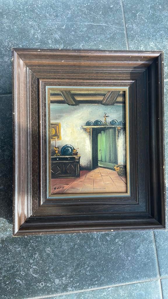 Oud schilderij in originele houten kader, Antiek en Kunst, Kunst | Schilderijen | Klassiek, Ophalen