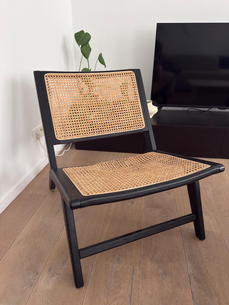 Rotan stoel, Huis en Inrichting, Stoelen, Ophalen, Gebruikt, Zwart, Hout