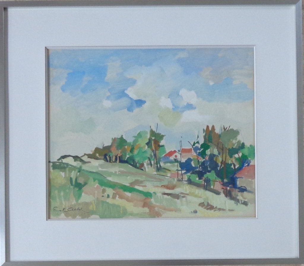 ERNEST ALBERT / BRETAGNE / ORIGINEEL WERK / 57x65cm / KADER, Landschap, Papier/karton, Ophalen of Verzenden, Olieverf