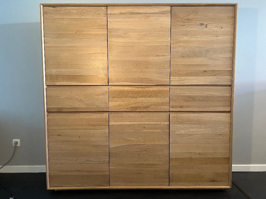 Hoge buffetkast in volle eik, naturel kleur, Huis en Inrichting, Ophalen, Gebruikt, 150 tot 200 cm, Eikenhout