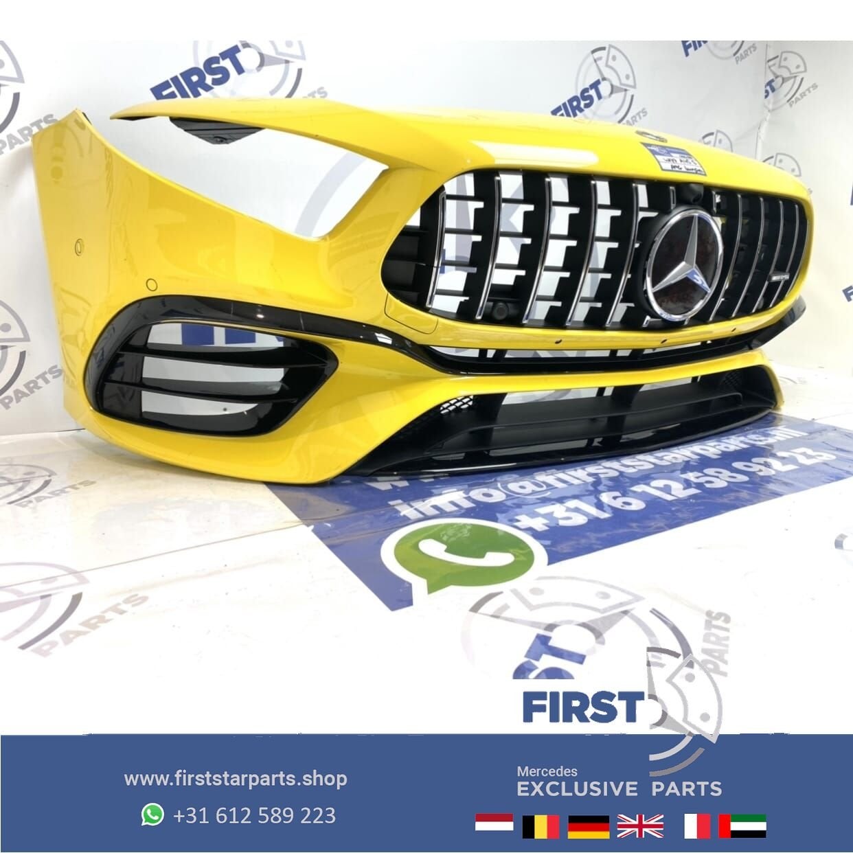 W177 A KLASSE 2021 A45 A45S AMG VOORBUMPER GEEL COMPLEET Ori, Auto-onderdelen, Gebruikt, -, Voor, Ophalen of Verzenden