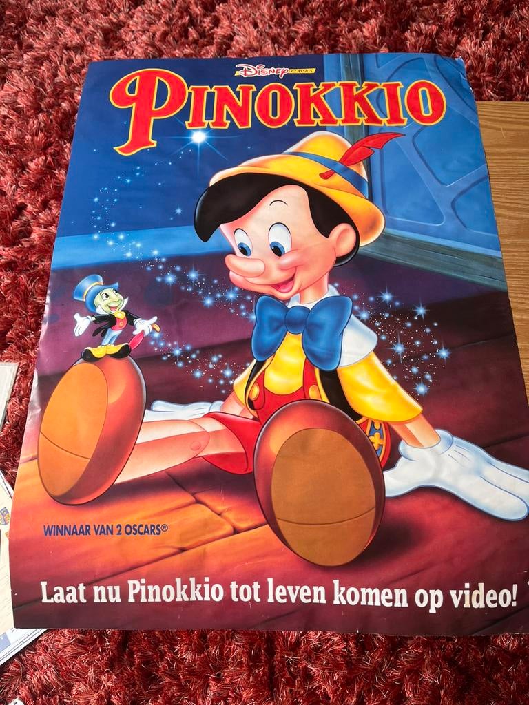 Vintage Disney poster Pinokkio, Deurposter of groter, Ophalen of Verzenden, Film en Tv, Rechthoekig Staand
