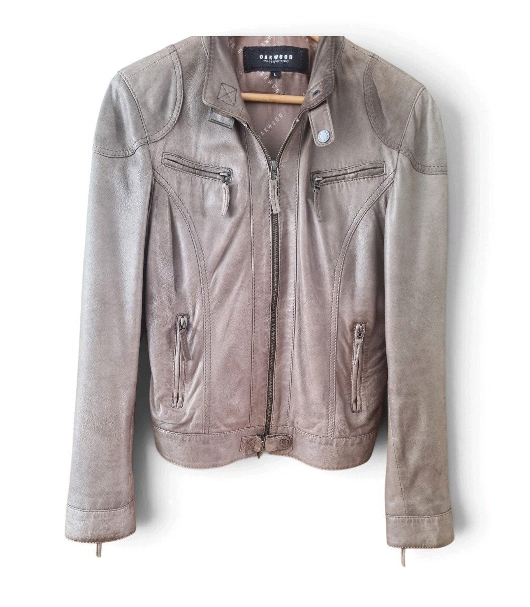OAKWOOD Schapenleren Jas - Grijs/Taupe - Maat L, Kleding | Dames, Maat 42/44 (L), Ophalen of Verzenden, Oakwood, Grijs