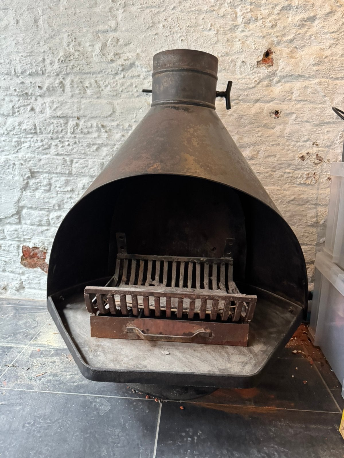 Vintage metalen openhaard, Maison & Meubles, Cheminées, Enlèvement, Utilisé, Cheminée sur pied, Cheminée au bois