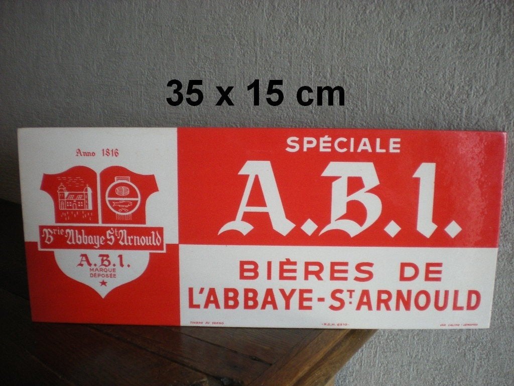 Abbaye de St Arnould (A.B.I.) Publicité en carton  35x15 cm, Enlèvement ou Envoi, Comme neuf, Panneau, Plaque ou Plaquette publicitaire
