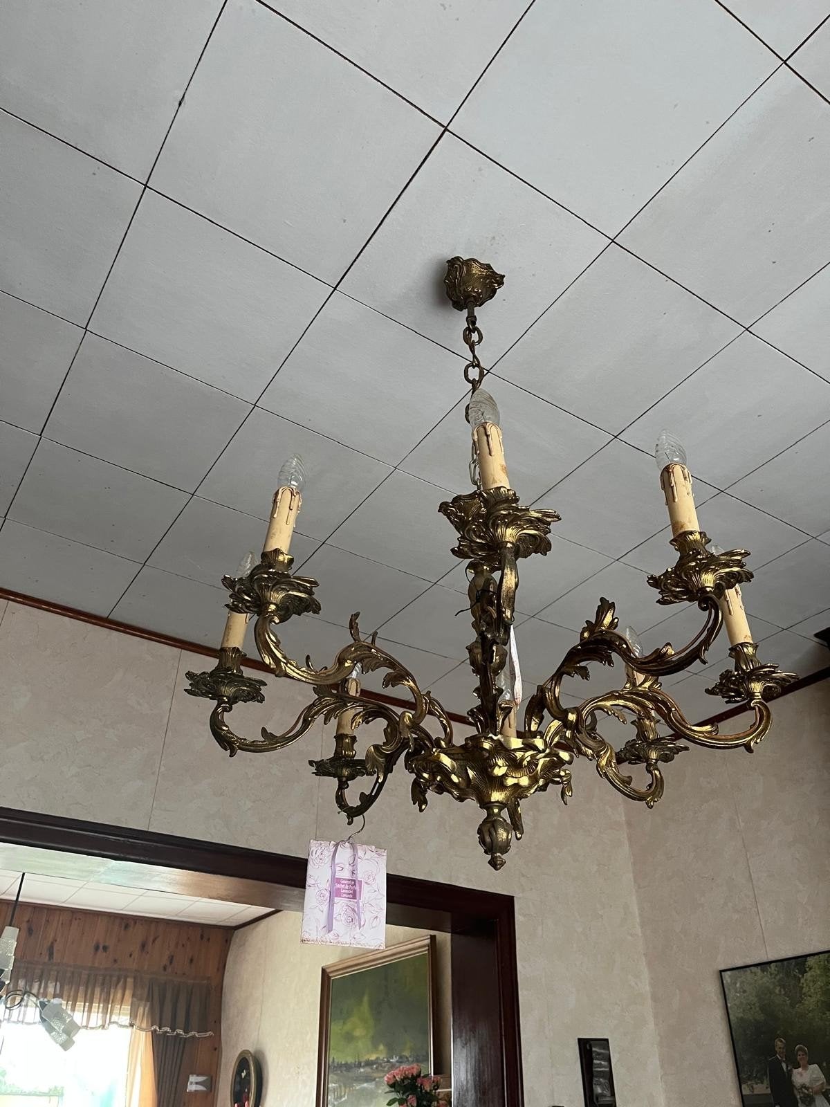 Lustre ancien très lourd avec 8 points lumineux., Enlèvement