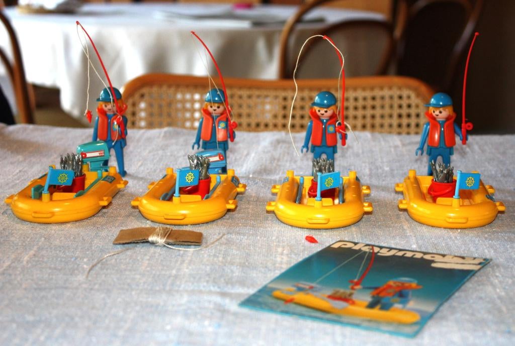 4 x Playmobil 3574 Visser met rubberboot (vintage 1979), Kinderen en Baby's, Speelgoed | Playmobil, Ophalen of Verzenden, Gebruikt