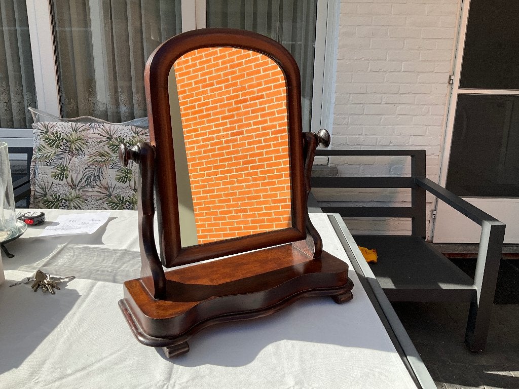 Vintage houten vrijstaande beweegbare dressing tafel spiegel, Ophalen