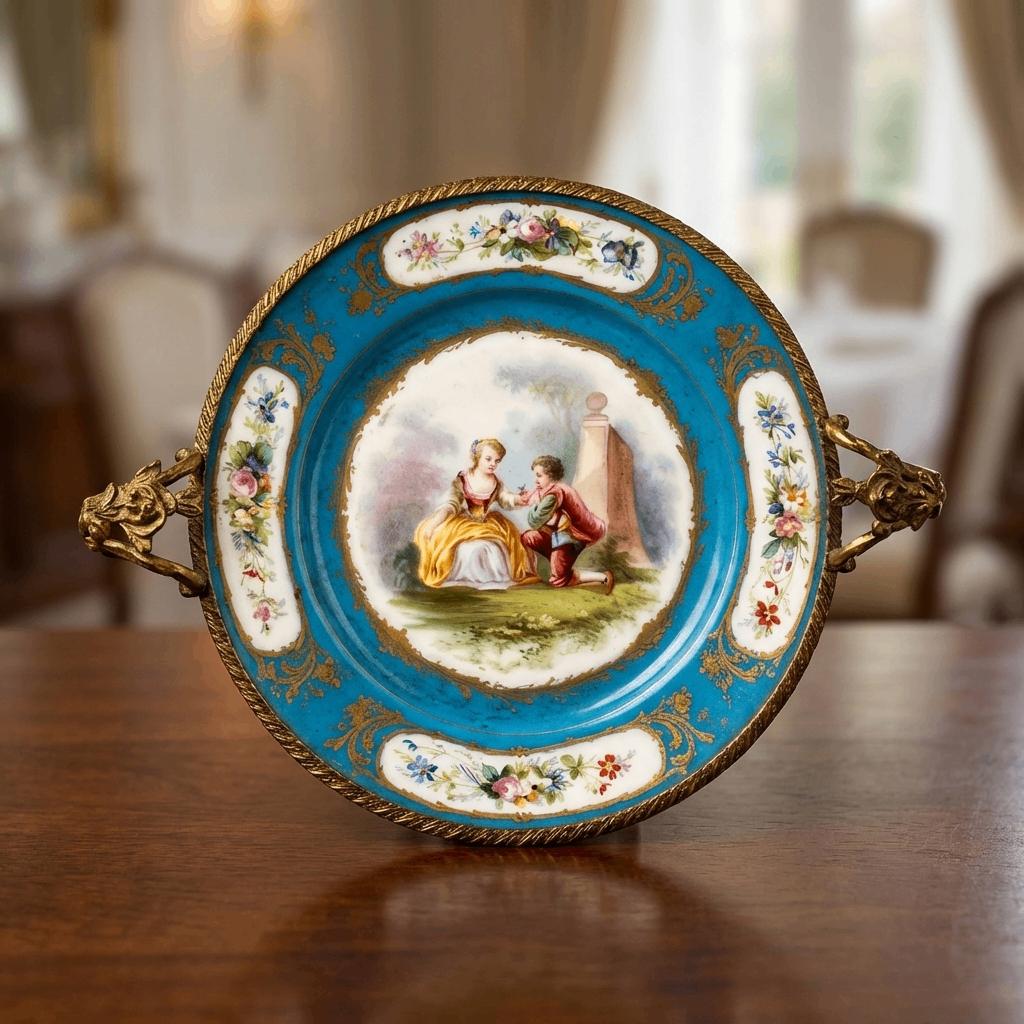 Sèvres XIXe Centre de Table en Porcelaine "Bleu Céleste", Antiek en Kunst, Antiek | Porselein, Ophalen of Verzenden