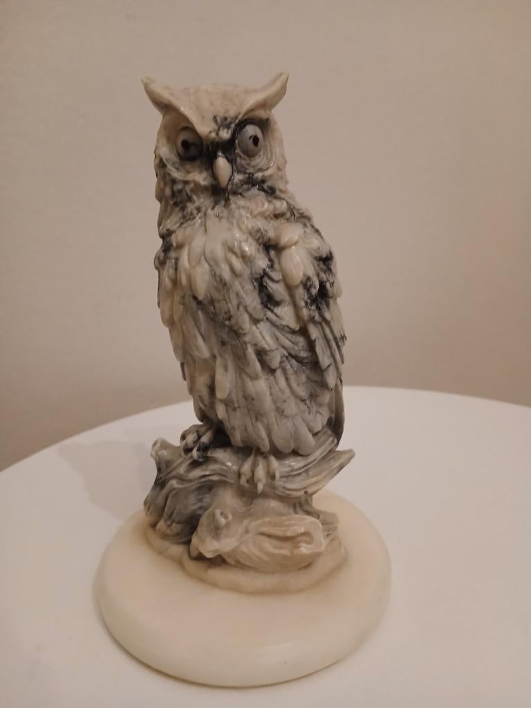 Vintage beeldje van albasten uil/uil - 16 cm, Ophalen of Verzenden