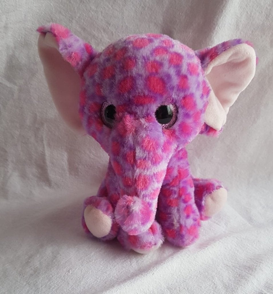 Knuffel olifant paars klein met blinkende ogen 18H 15B, Enlèvement ou Envoi, Comme neuf, Violet, Éléphant