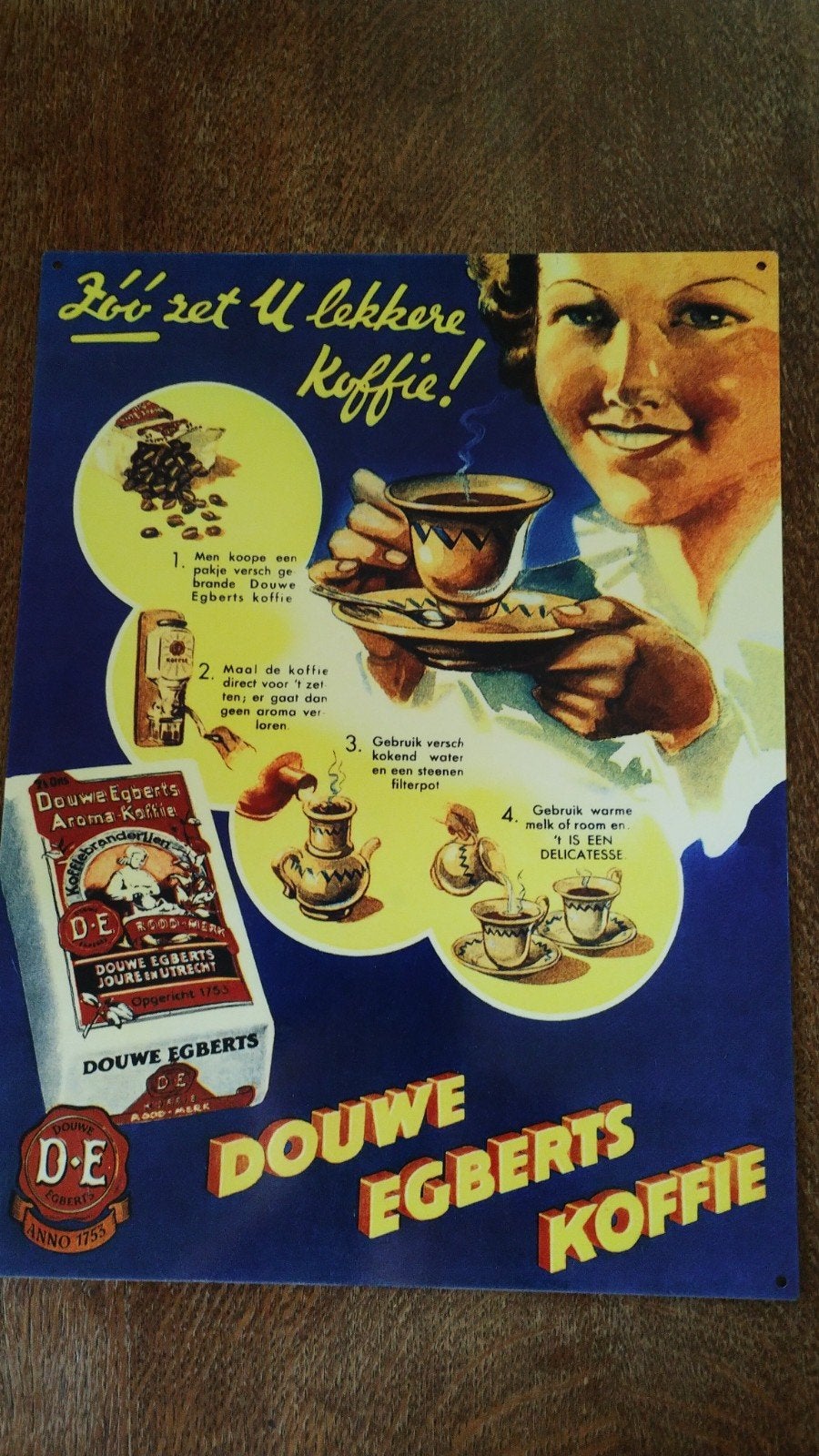 Metalen wandbord retro Douwe Egberts 30x40cm koffie, Verzamelen, Ophalen of Verzenden
