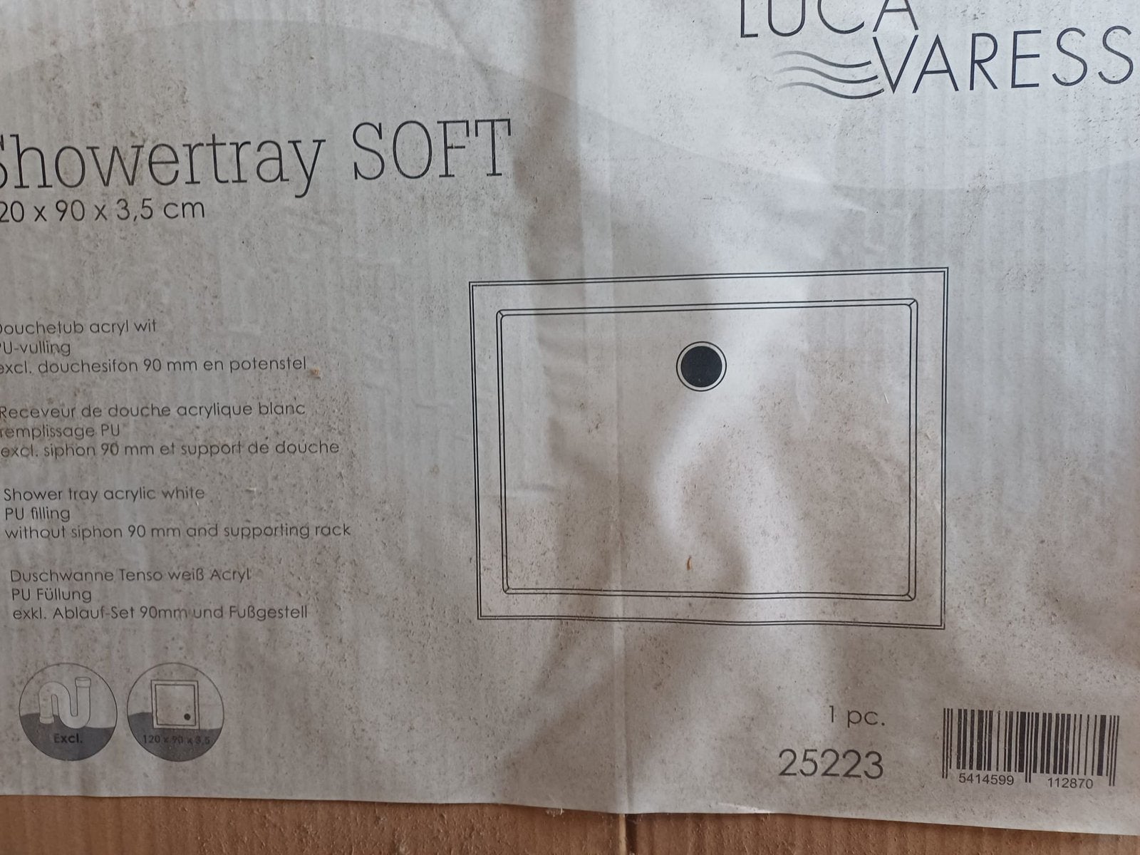 Receveur de douche Luca Varess Soft — 120 x 90 x 3,5 cm, Enlèvement, Neuf