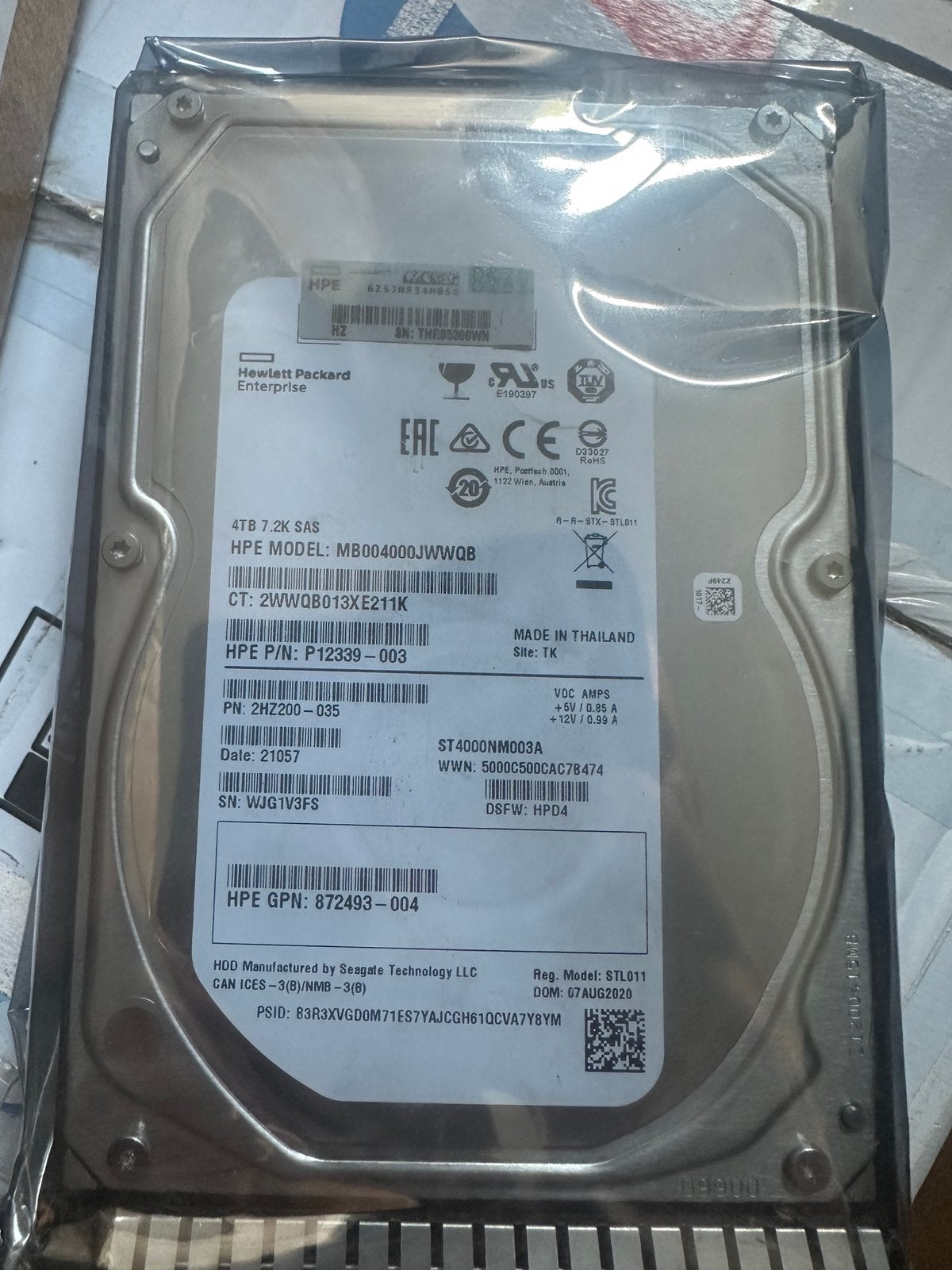 Nieuwe HPE 4TB 7.2K SAS HDD (MB004000JWWQB) - In doos, Computers en Software, Harde schijven, Verzenden, Zo goed als nieuw, SAS