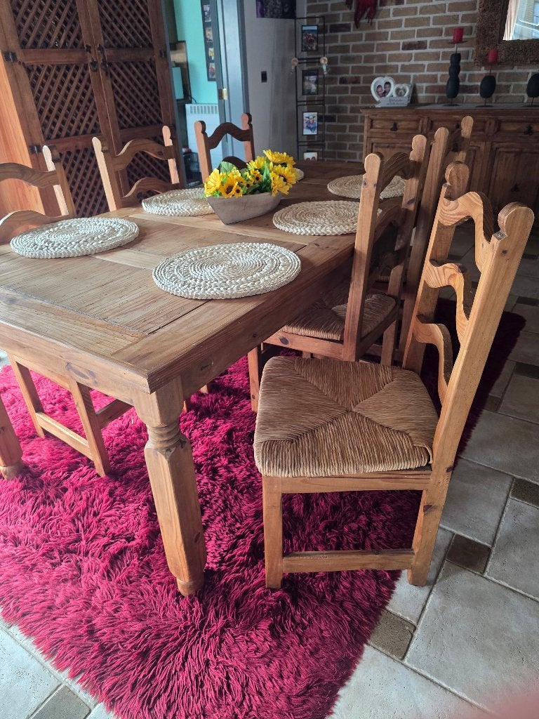 tafel  en bijhorende stoelen, Maison & Meubles, Rustiek, 150 à 200 cm, Comme neuf, Enlèvement