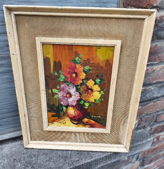 huile sur panneau fleur signe armand lacour, Antiek en Kunst, Ophalen of Verzenden, Paneel