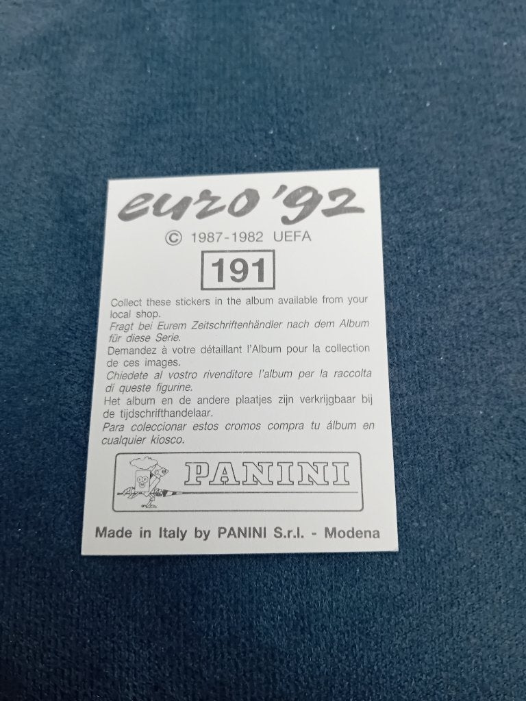 panini sticker EURO 92 nr 191, Ophalen of Verzenden, Nieuw, Sport