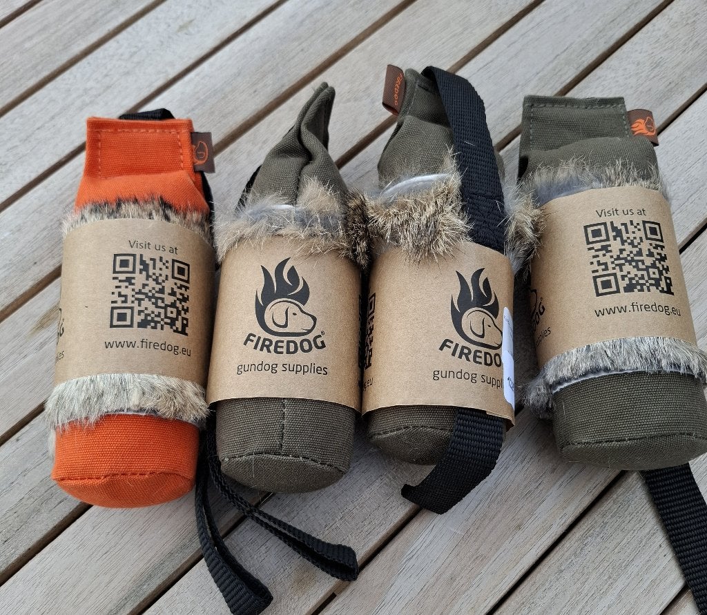 Firedog Speedy dummy 250 g kaki en oranje met konijnenvacht, Dieren en Toebehoren, Ophalen of Verzenden, Nieuw, Apporteerspeelgoed