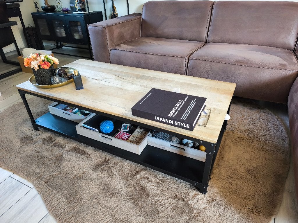 Salontafel industriële look, Huis en Inrichting, Zo goed als nieuw, Industrial, Rechthoekig, Ophalen
