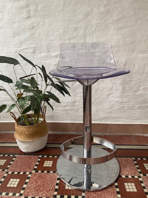Chaise de bar moderne transparente, réglable et rotative, Maison & Meubles, 1 tabouret, Métal, Utilisé, 60 à 90 cm