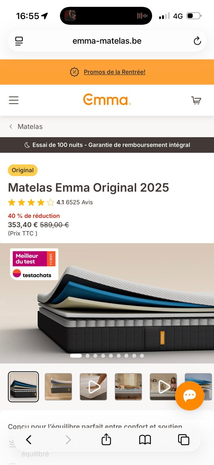 Matelas 90x200 emma orignial neuf, Maison & Meubles, Enlèvement, Neuf