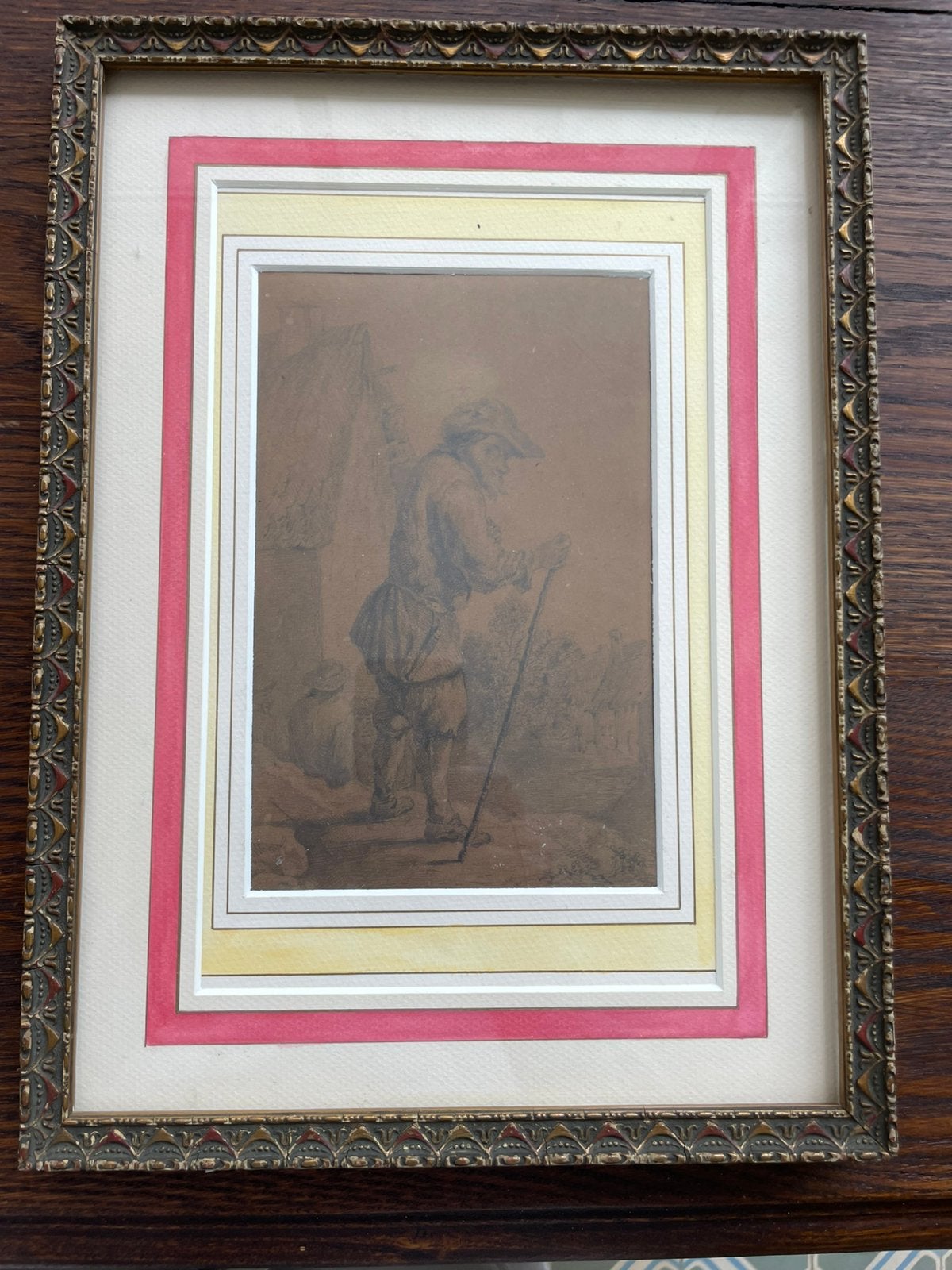 Dessin original ancien Eug. Schouller fecit au verso, Antiquités & Art, Art | Peinture | Classique, Portrait ou Personnes, Enlèvement