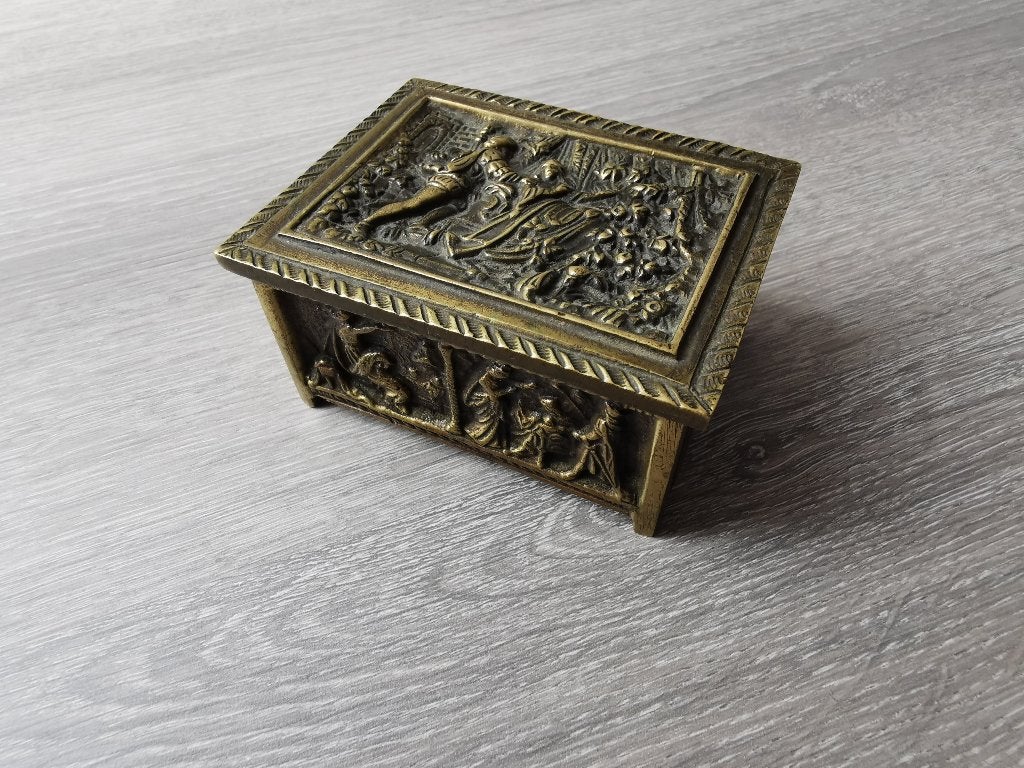 Boîte à bijoux vintage en bronze, Antiquités & Art, Envoi