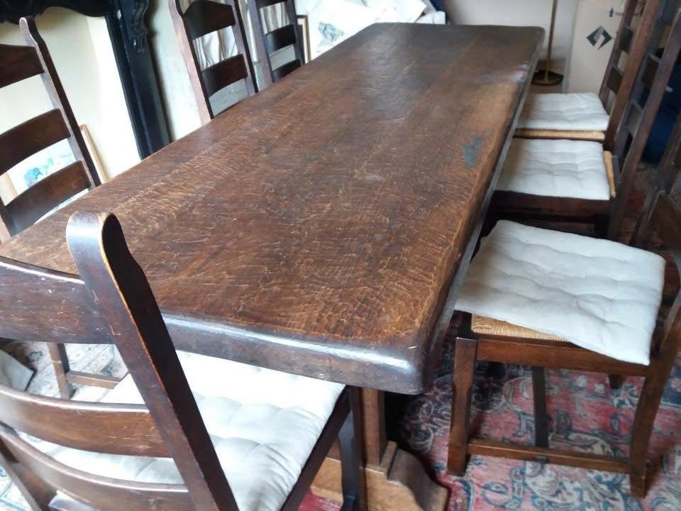 Table en Chene et 7 chaises, Huis en Inrichting, Tafels | Eettafels, Ophalen, Gebruikt, Eikenhout, 200 cm of meer