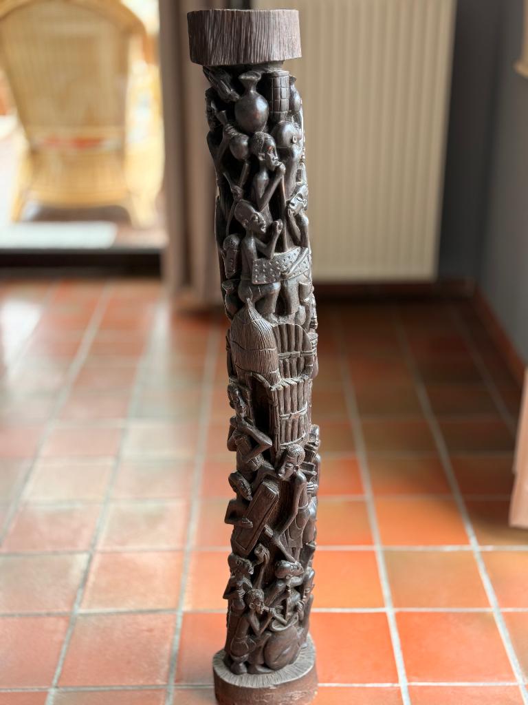Grande sculpture africaine bois 110cm - vintage, Antiquités & Art, Bois, 1 mètre - 2 mètres, Brun, Enlèvement